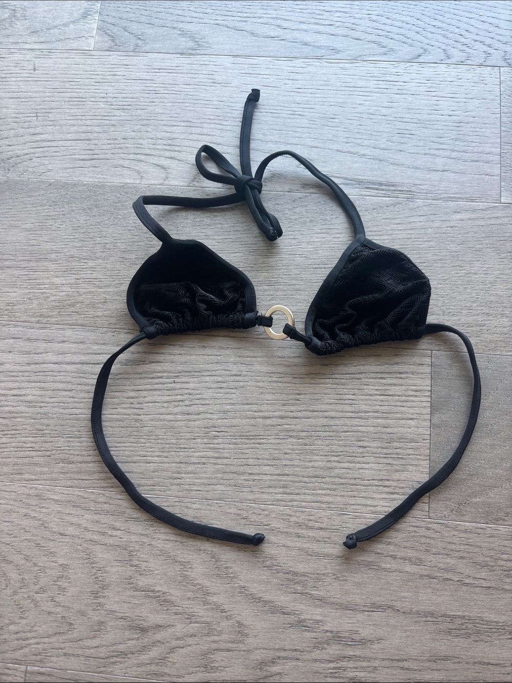 Black Triangle Bikini Top with Center Metal Ring